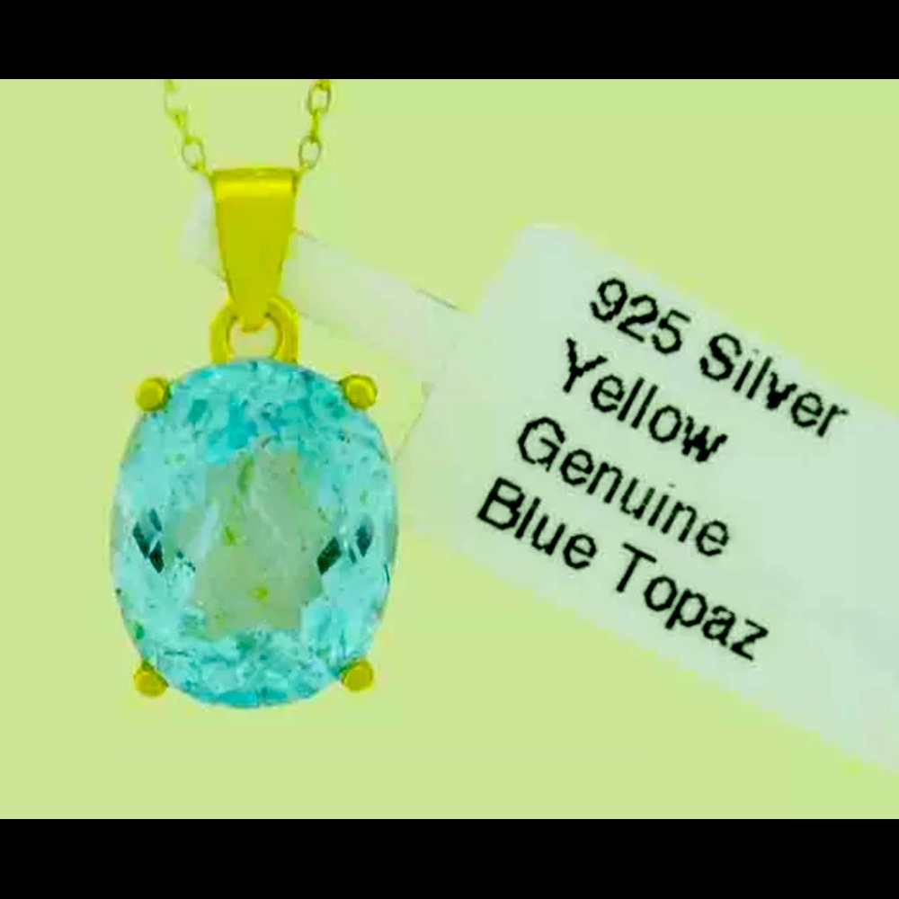 GENUINE 5.08 CTW BLUE TOPAZ NECKLACE .925 Silver (Gold tone) * New With Tag *